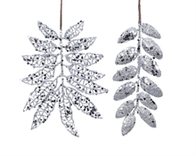 RAMETTO CON FOGLIE GLITTERATE ARGENTO 20CM