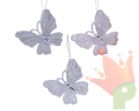 FARFALLA GLITTERATA ARGENTO/BIANCO/ROSA CIPRIA