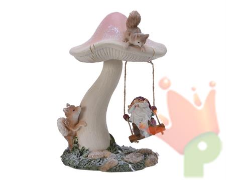 FUNGO CON ALTALENA E BABBO NATALE 12X13,5X19CM