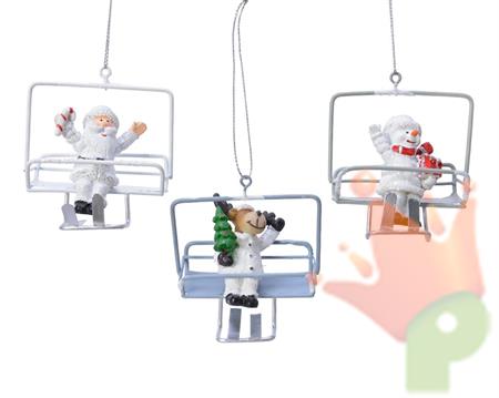 BABBO NATALE/RENNA/PUPAZZO DI NEVE SU SEGGIOVIA 8,5X5X7CM