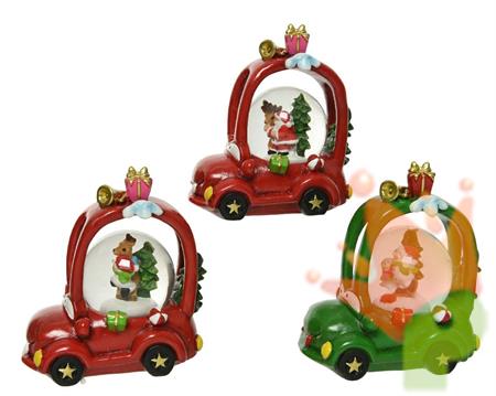 PALLA DI NEVE FORMA AUTO CON FIGURA INTERNA ROSSO/VERDE