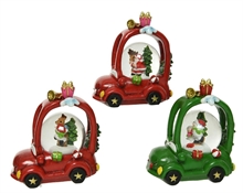 PALLA DI NEVE FORMA AUTO CON FIGURA INTERNA ROSSO/VERDE