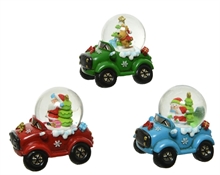 PALLA DI NEVE FORMA AUTO CON FIGURA INTERNA ROSSO/VERDE/CELESTE