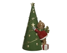 ALBERO IN CERAMICA CON ORSETTO E PACCO REGALO 12X14,2X23,4CM