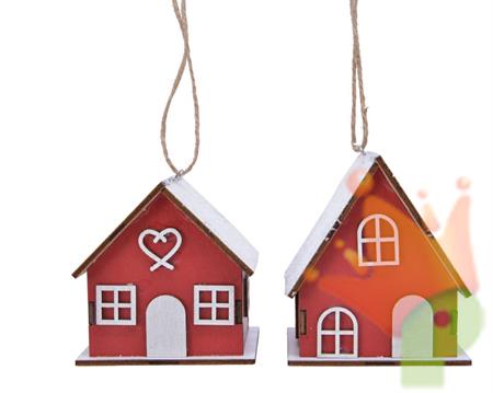 CASA IN COMPENSATO 6X8X7,5CM CON APPENDINO ROSSO