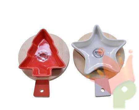 CIOTOLE ALBERO/STELLA SU BASE LEGNO 15,5X11,5X4CM BIANCO/ROSSO