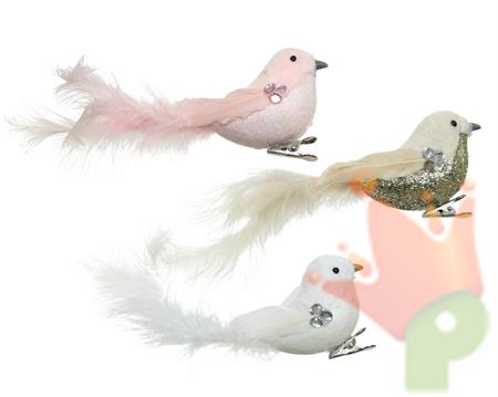 UCCELLINO CON CLIP ROSA/BIANCO/PERLA