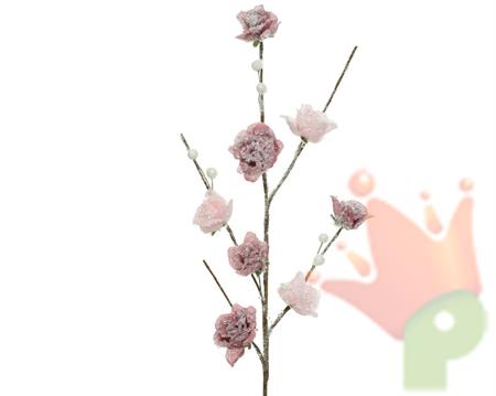 RAMO CON ROSE EFFETTO GHIACCIO ROSA
