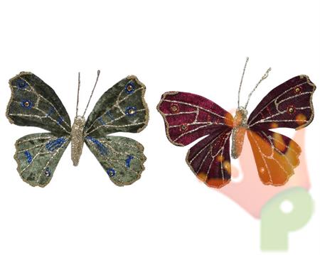 FARFALLA CON CLIP IN VELLUTO ROSSO/VERDE