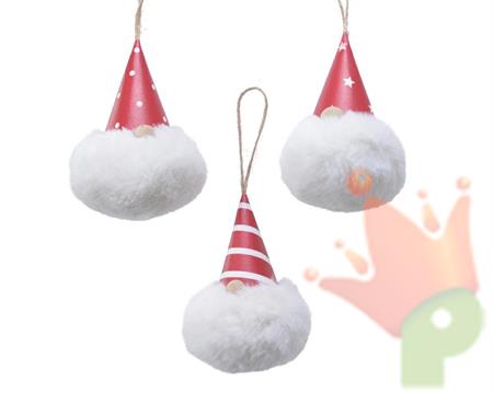 PALLINA PER ALBERO 6X12CM FORMA GNOMO BIANCO E ROSSO
