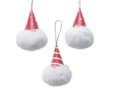 PALLINA PER ALBERO 6X12CM FORMA GNOMO BIANCO E ROSSO