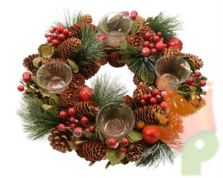GIROCANDELA 33X7,5CM CON BACCHE E PIGNE
