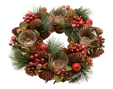 GIROCANDELA 33X7,5CM CON BACCHE E PIGNE
