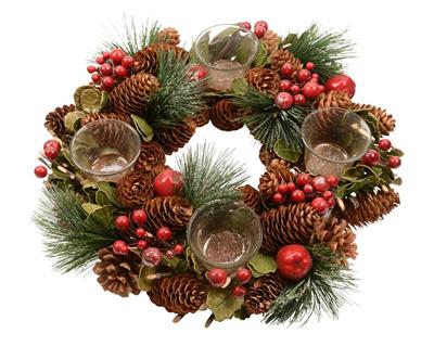 GIROCANDELA 33X7,5CM CON BACCHE E PIGNE