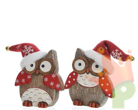 GUFO CON CAPPELLO BABBO NATALE 12X6X19,5CM