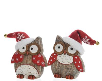 GUFO CON CAPPELLO BABBO NATALE 8,5X4,8X15CM