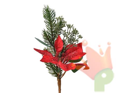 PICK RAMO 25CM CON STELLA DI NATALE ROSSO