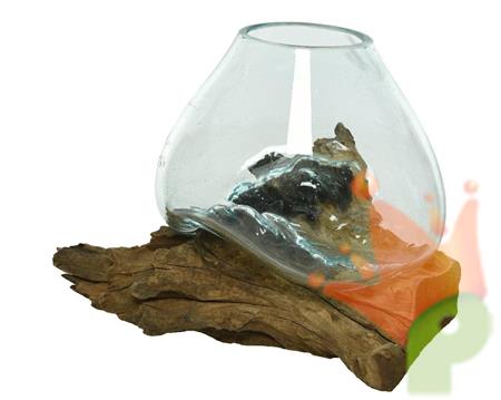 VASO IN VETRO SU TRONCO 20X20X20CM