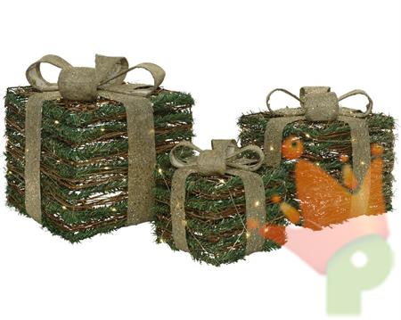 PACCHI REGALO 40/30/20 LED VERDE FIOCCO CHAMPAGNE