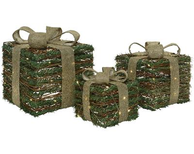PACCHI REGALO 40/30/20 LED VERDE FIOCCO CHAMPAGNE