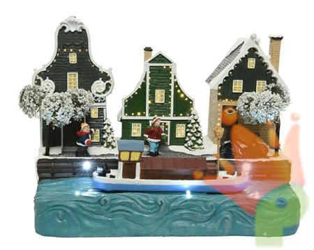 VILLAGGIO 30X22CM 7LED CON BARCA N3