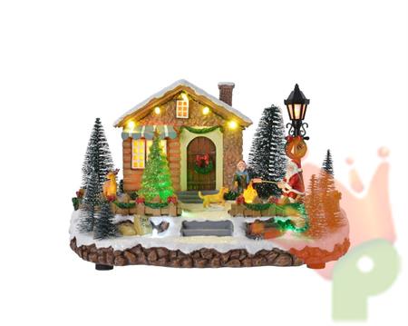 VILLAGGIO CON CASA 21X26X17CM 10LED SUONO  A BATTERIA N110