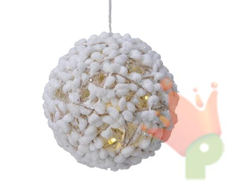 PALLA DI COTONE 20CM CON 15 MICROLED BIANCO CALDO