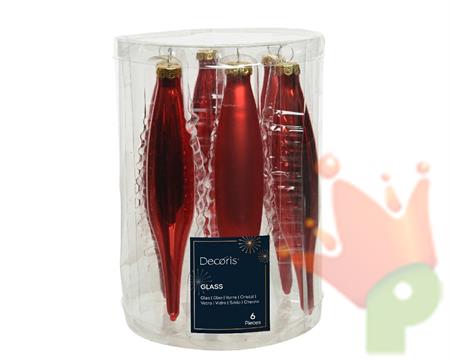 PENDENTI NATALIZI IN VETRO ROSSO 15 CM 6 PZ