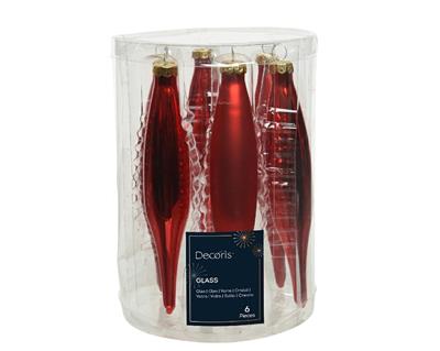 PENDENTI NATALIZI IN VETRO ROSSO 15 CM 6 PZ