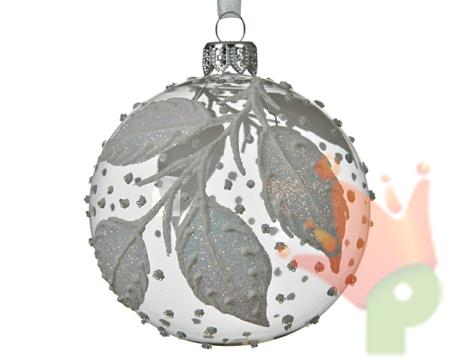 PALLINA PER ALBERO 8CM TRASPARENTE CON DECORI FOGLIE