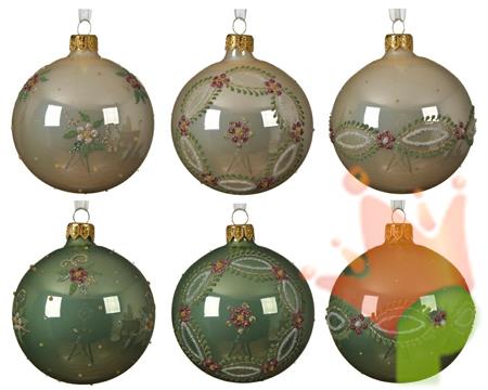 PALLINA PER ALBERO 8CM VERDE/TORTORA CON RICAMO