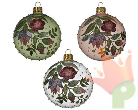 PALLINA PER ALBERO 8CM BIANCO/VERDE/ROSA CON RICAMO