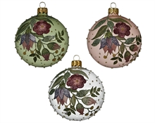 PALLINA PER ALBERO 8CM BIANCO/VERDE/ROSA CON RICAMO