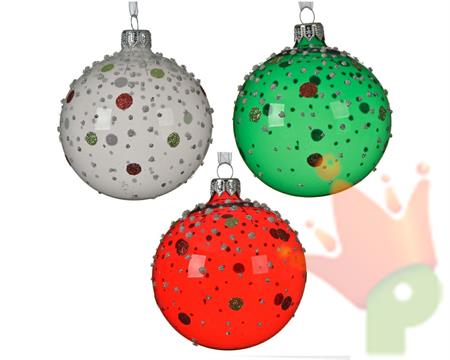 PALLINA PER ALBERO 8CM VERDE/ROSSO/TRASPARENTE CON DECORI