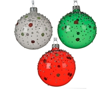 PALLINA PER ALBERO 8CM VERDE/ROSSO/TRASPARENTE CON DECORI
