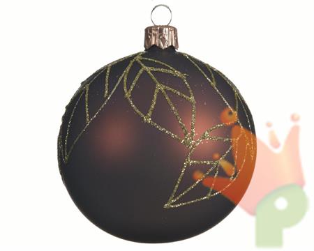 PALLINA PER ALBERO 8CM MARRONE CON DECORO FOGLIE