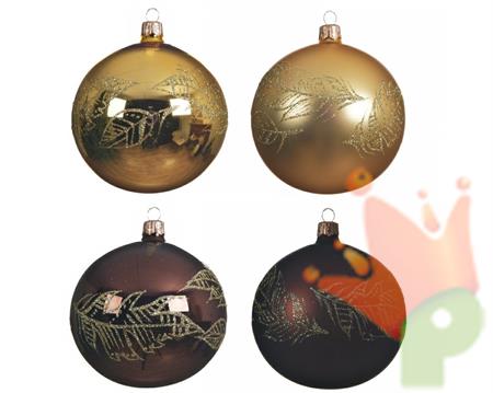 PALLINA PER ALBERO 10CM ORO/MARRONE CON DECORO FOGLIE
