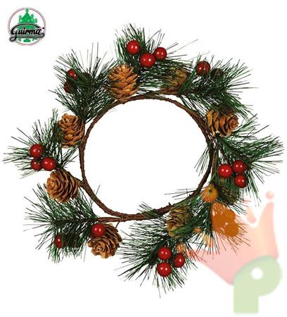 GIROCANDELA CON BACCHE E PIGNE 16CM