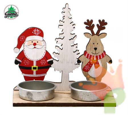 CENTROTAVOLA PORTA TEALIGHT CON RENNA E BABBO NATALE 12X11CM