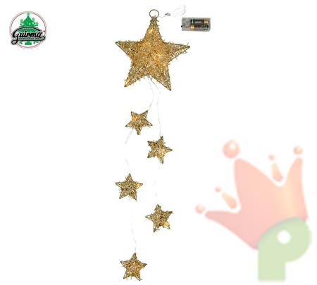 DECORAZIONE PENDENTE STELLE ORO 20CM CON LUCI 15 LED