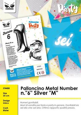 PALLONCINO MYLAR NUMERO 6 MEDIO ARGENTO 35CM