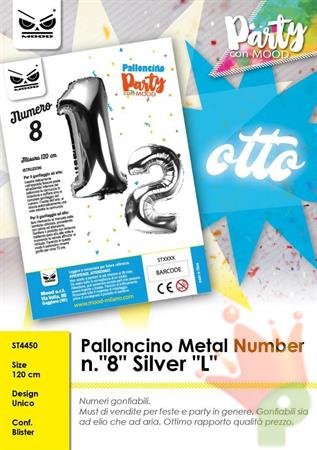 PALLONCINI MYLAR NUMERO 8 ARGENTO 120CM