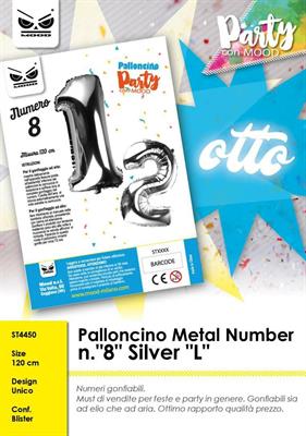 PALLONCINI MYLAR NUMERO 8 ARGENTO 120CM