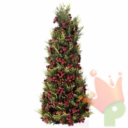 MINI ALBERO CON PIGNE E BACCHE ROSSE 27X65CM