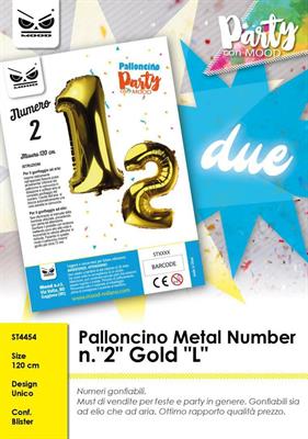 PALLONCINO MYLAR NUMERO 2 ORO 120CM