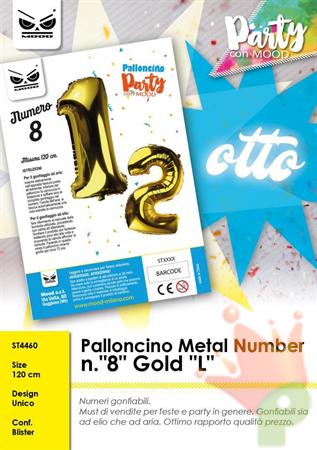 PALLONCINO MYLAR NUMERO 8 ORO 120CM