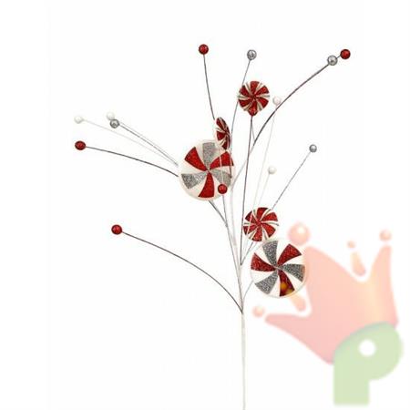 RAMO BIANCO 86CM CON BACCHE ROSSO E ARGENTO