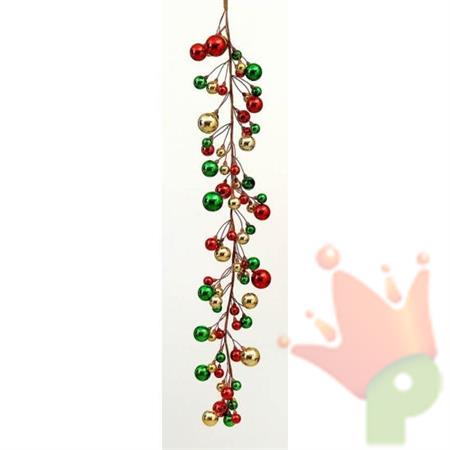 GHIRLANDA DI PALLINE VERDE/ORO/ROSSO 1,25MT