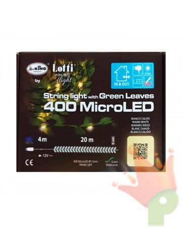 LUCI DI NATALE 400 MICROLED BIANCO CALDO CON FOGLIE VERDI