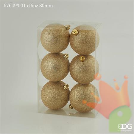 PALLINE DI NATALE ORO GLITTER 8 CM CONFEZIONE 6 PZ